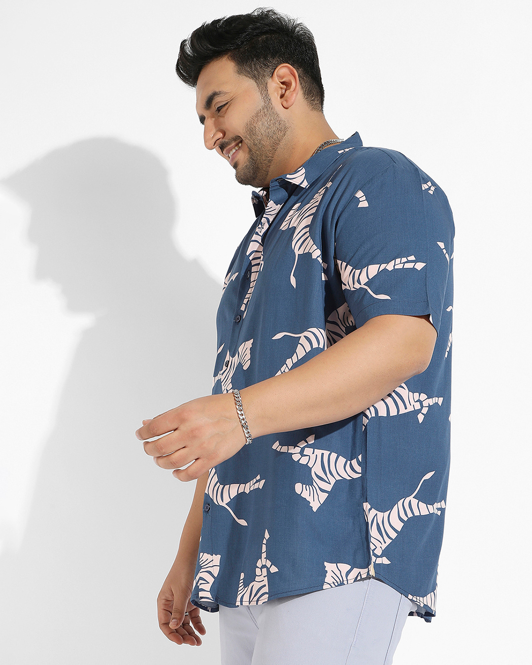 Shop Men's Blue & White All Over Zebra Printed Plus Size Shirt-Back