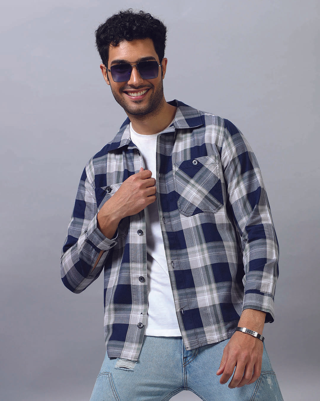 Buy men s blue white checked shirt online at bewakoof
