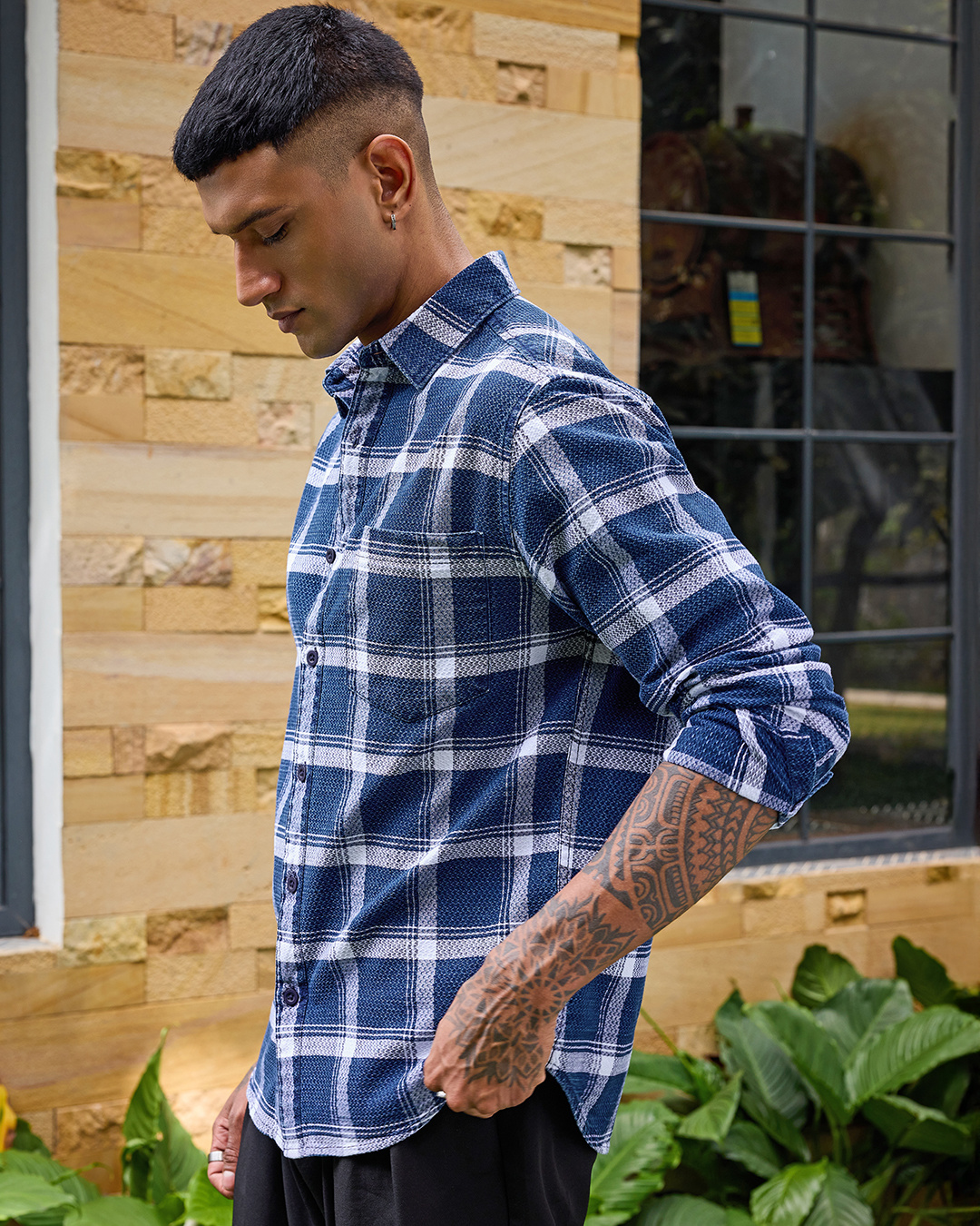 Shop Men's Blue & White Checked Shirt-Back