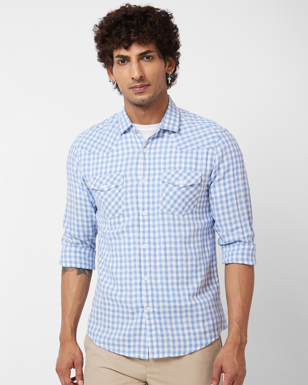 Men's Blue Checked Slim Fit Shirt