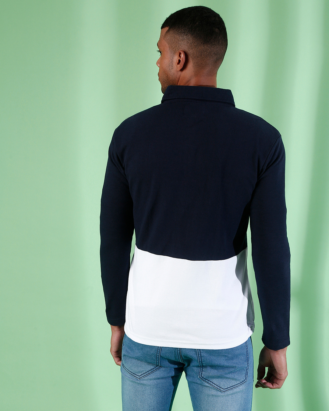 Shop Men's Blue & White Color Block Regular Fit Shirt-Back