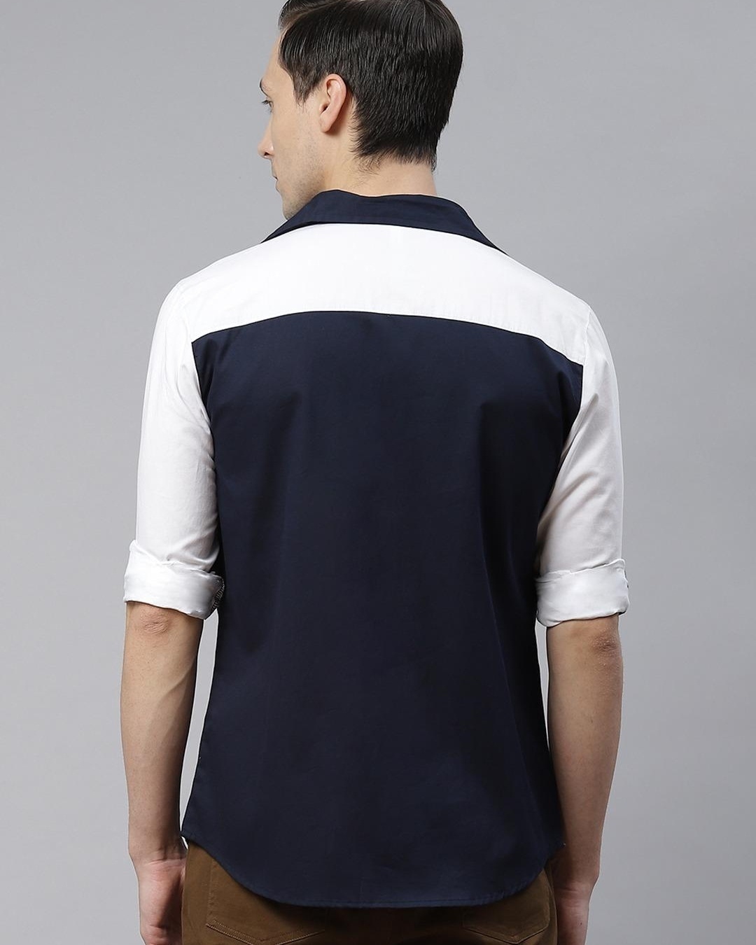 Shop Men's Blue & White Color Block Shirt-Back