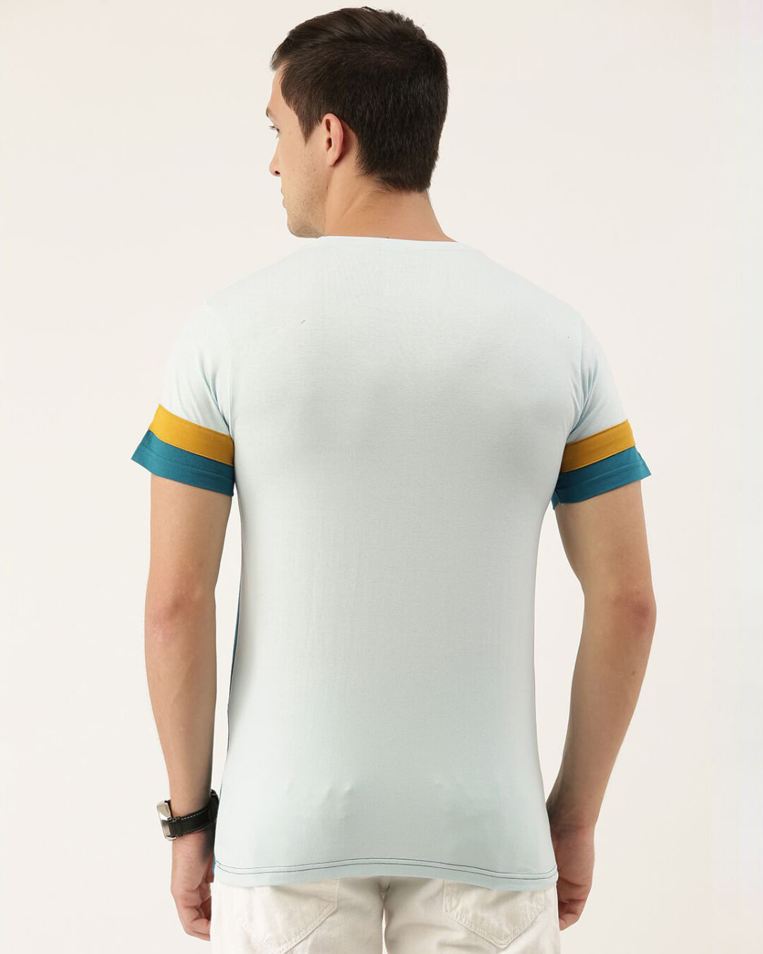 Shop Men's Blue & White Colourblocked T-shirt-Back