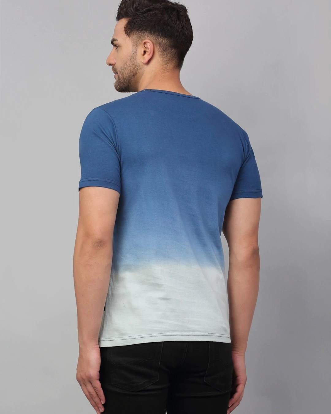 Shop Men's Blue & White Ombre Printed Slim Fit T-shirt-Back
