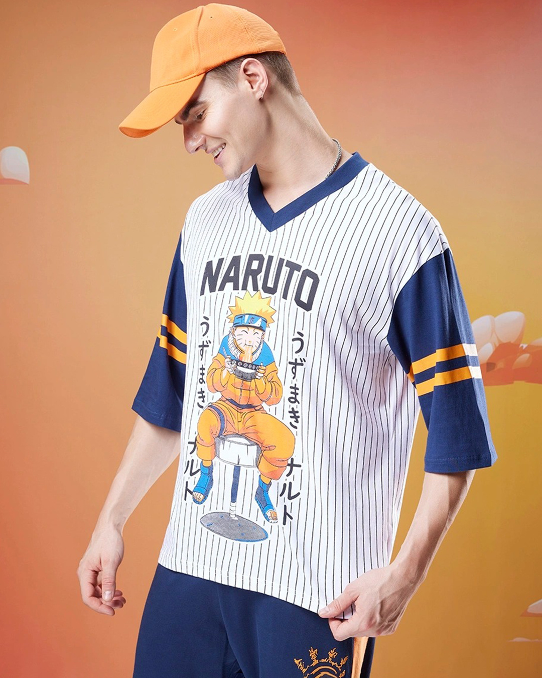 Shop Men's Blue & White Ramen Jersey Graphic Printed Oversized T-shirt-Back