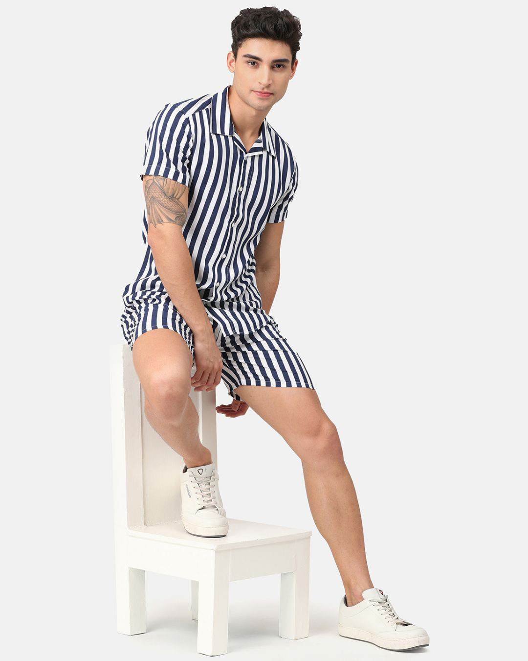 Buy Men's Blue & White Striped Co-ord Set Online in India at Bewakoof