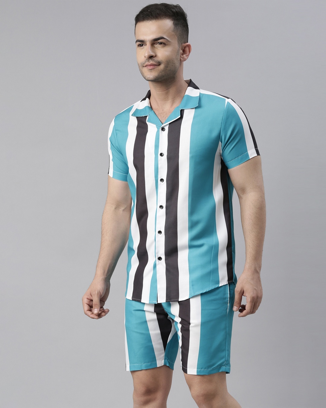 Buy Men's Blue & White Striped Co-ord Set Online in India at Bewakoof