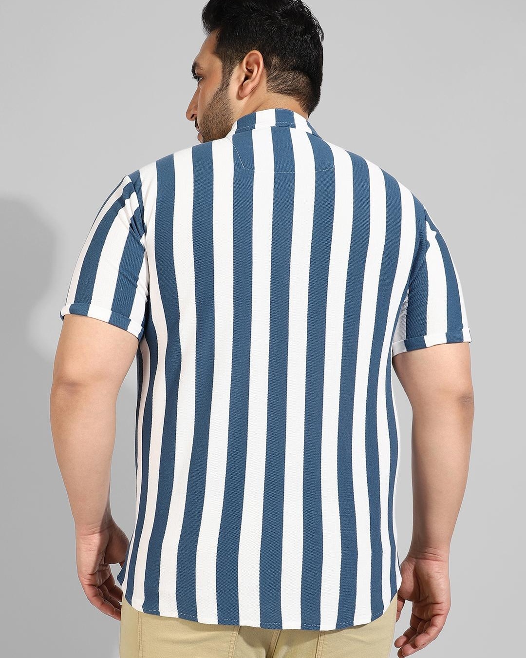 Shop Men's Blue & White Striped Plus Size Shirt-Back