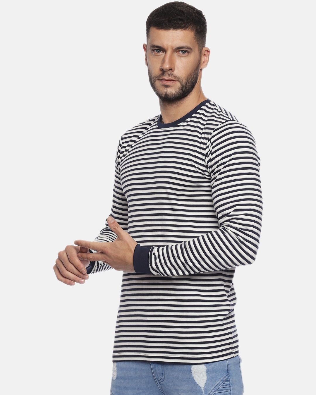 Shop Men's Blue & White Striped T-shirt-Back