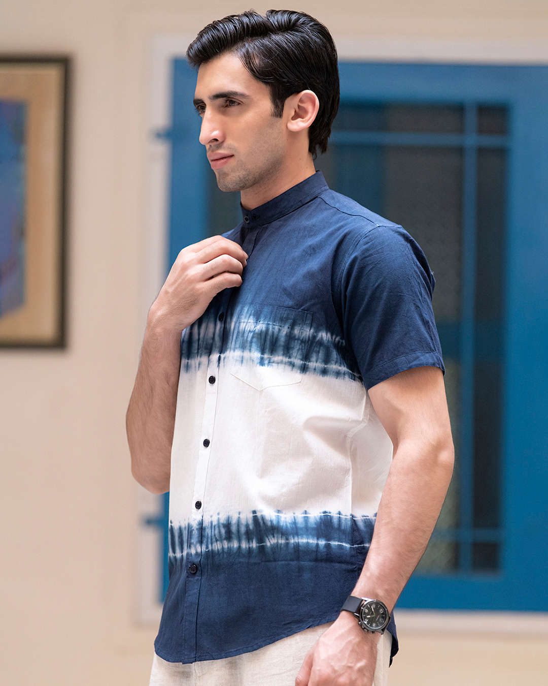 Shop Men's Blue & White Tie & Dye Shirt-Back