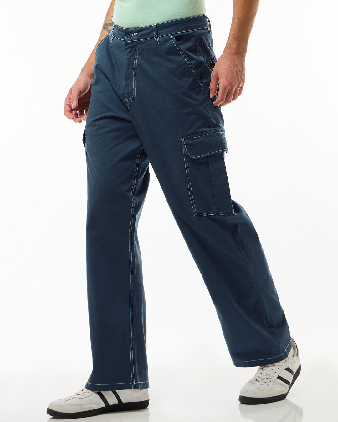 Shop Men's Blue Wide Leg Cargo Pants-Back