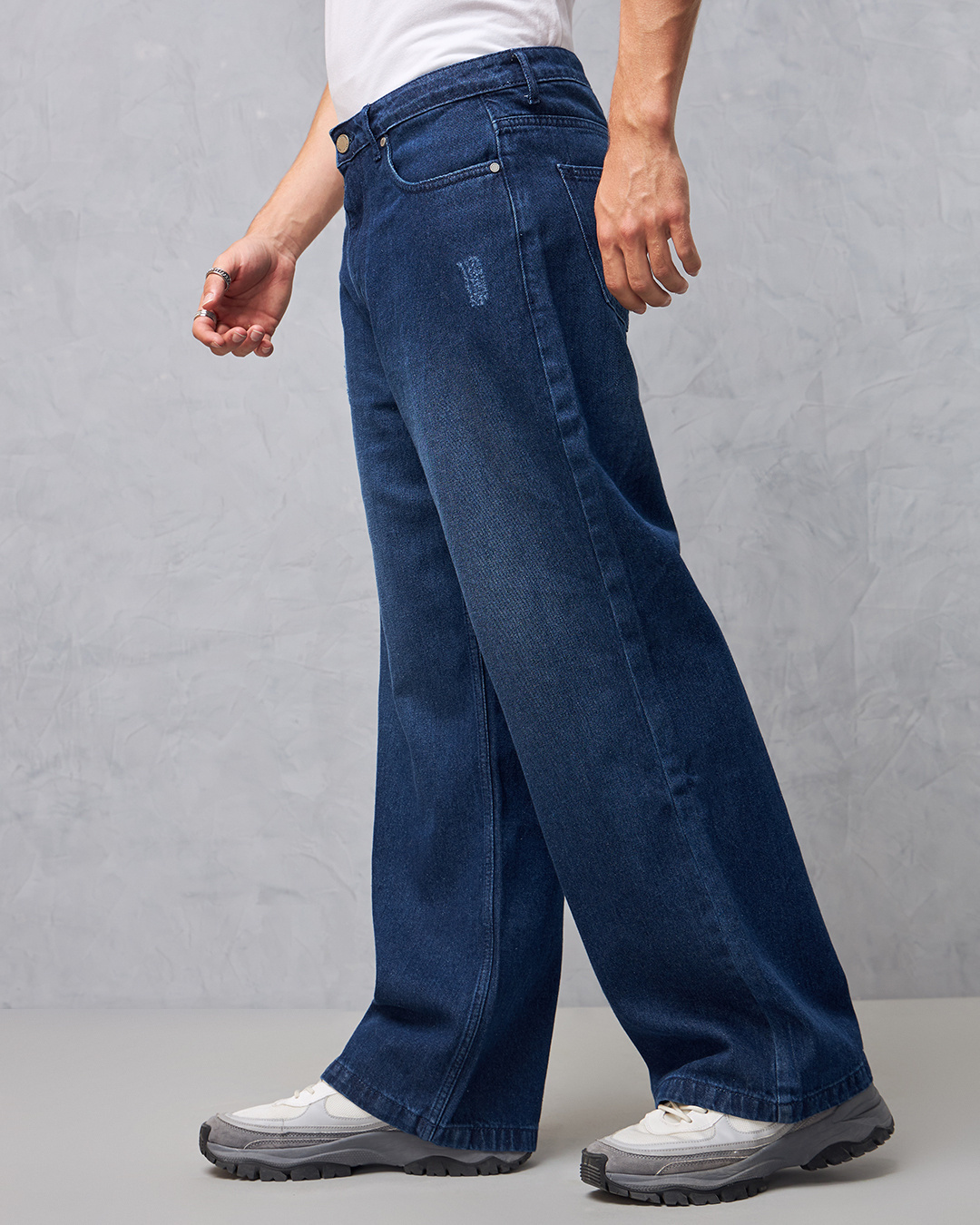 Shop Men's Blue Baggy Wide Leg Jeans-Back