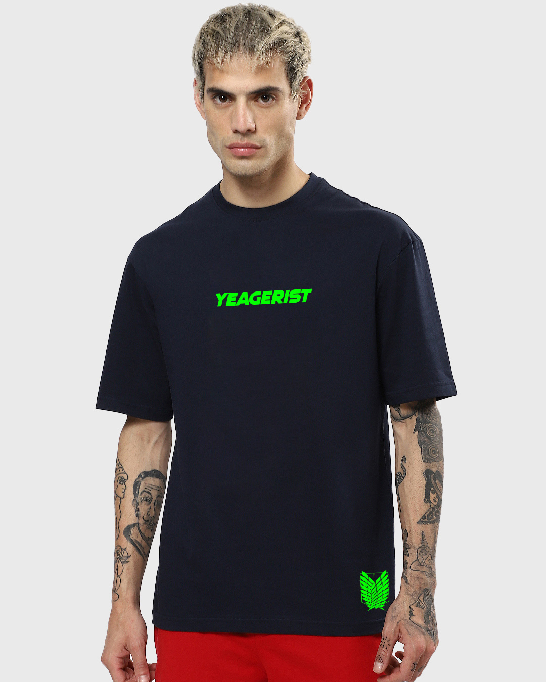 Shop Men's Blue Yeagerist AOT Graphic Printed Oversized T-shirt-Back