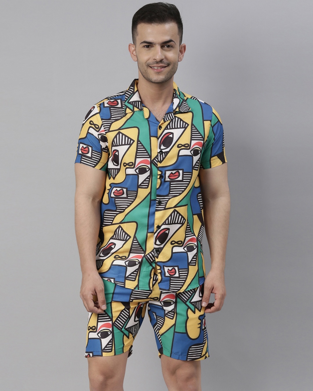 Buy Men's Blue & Yellow All Over Printed Co-ord Set Online in India at ...