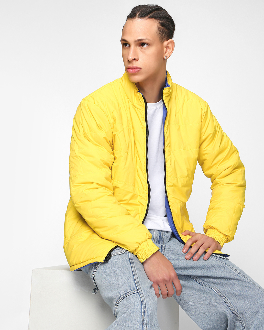 Shop Men's Blue & Yellow Reversible Puffer Jacket-Back