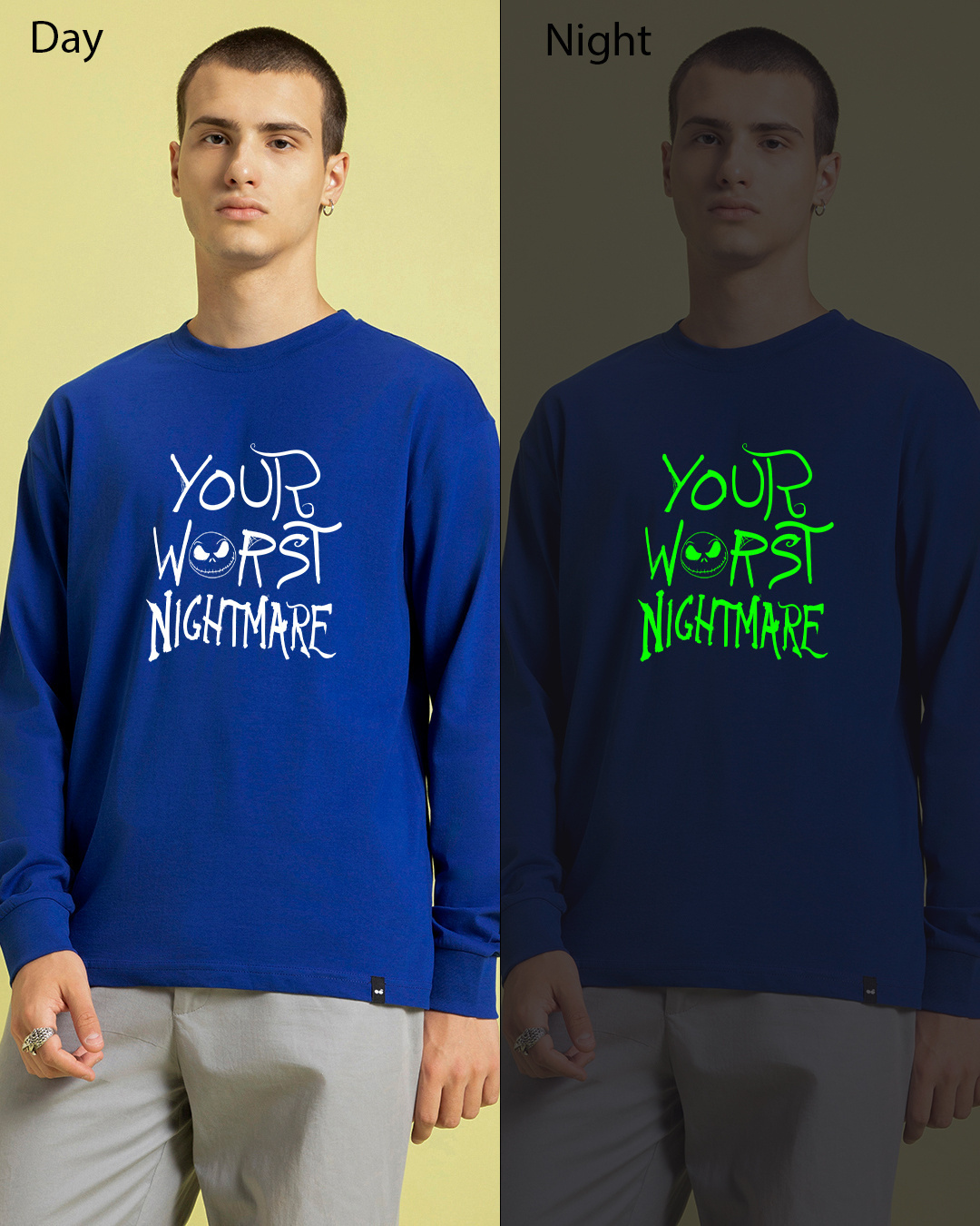 Shop Men's Blue Your Worst Nightmare Graphic Printed Oversized T-shirt-Back