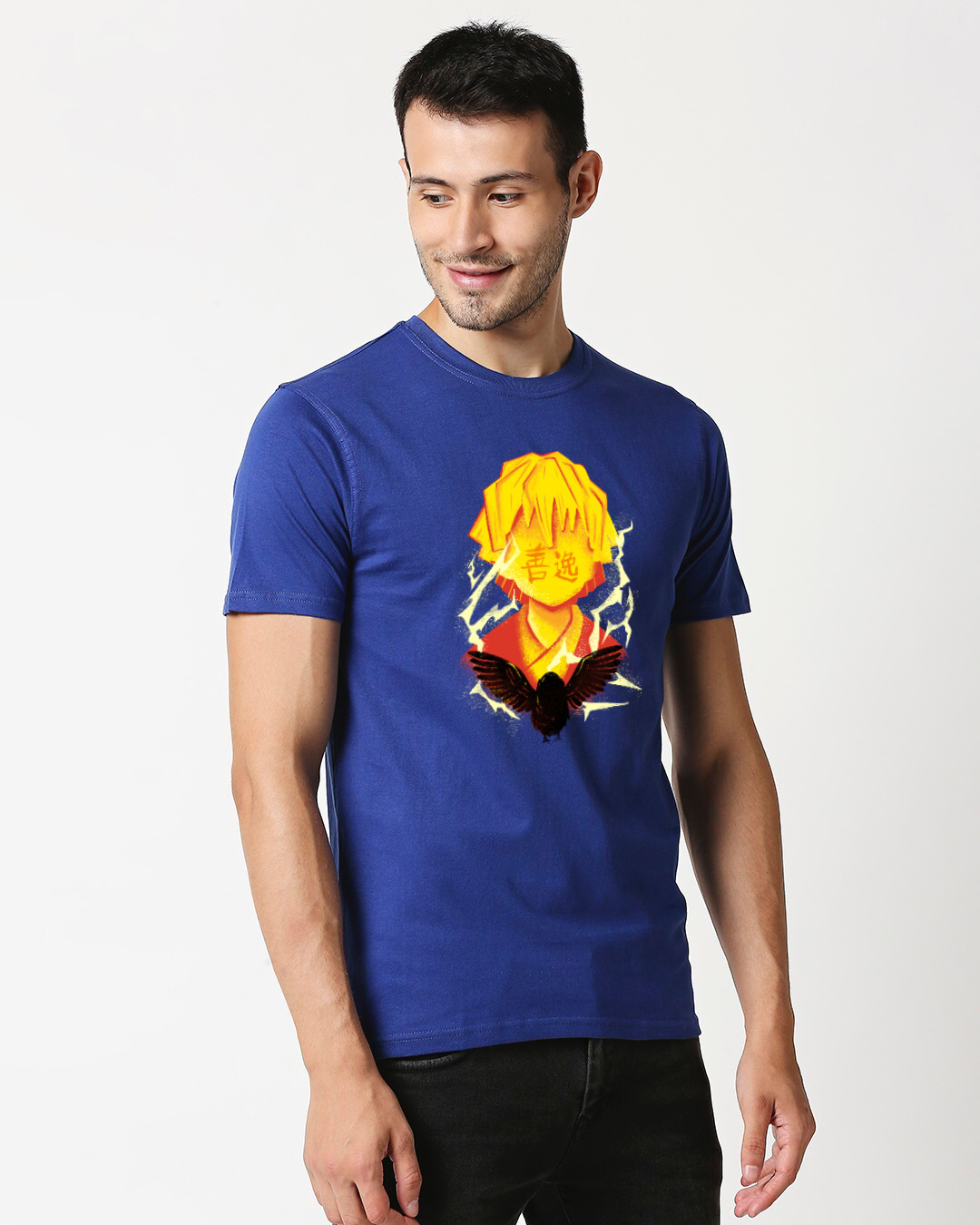 Shop Men's Blue Zenitsu Graphic Printed Cotton T-shirt-Back