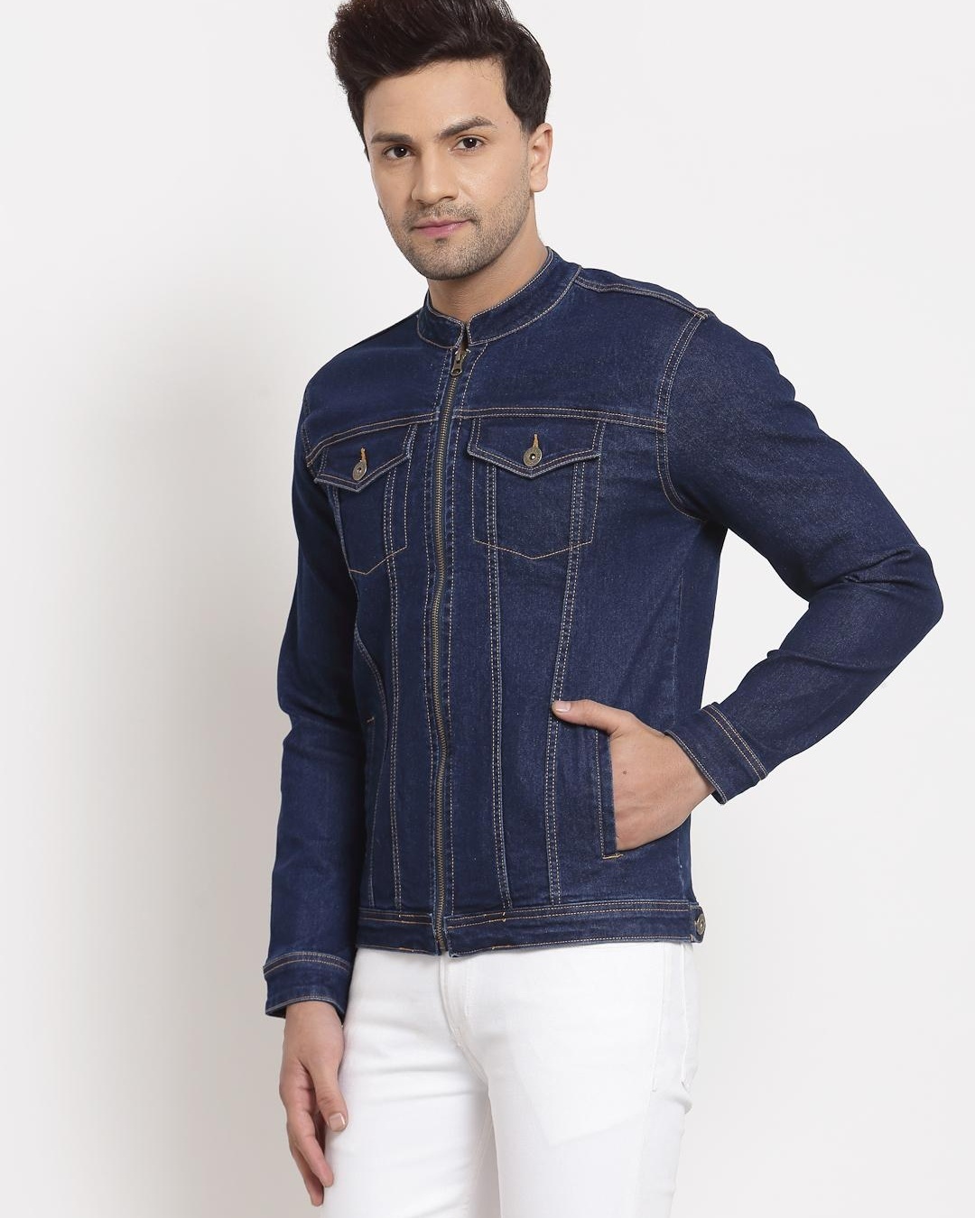 Shop Men's Blue Zipped Jacket-Back