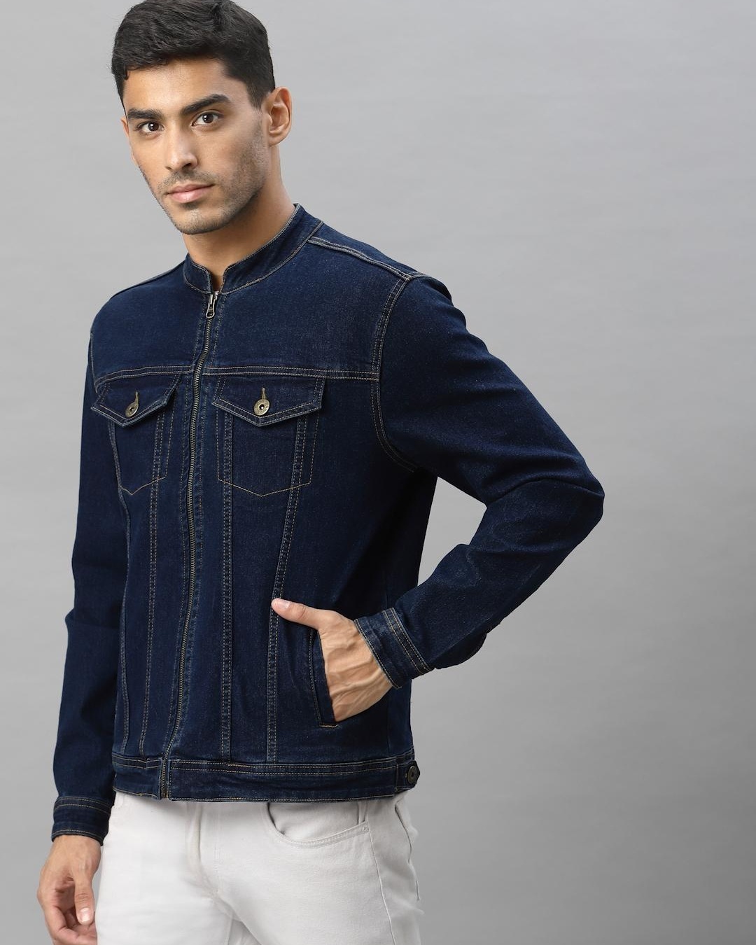 Shop Men's Blue Zipped Jacket-Back