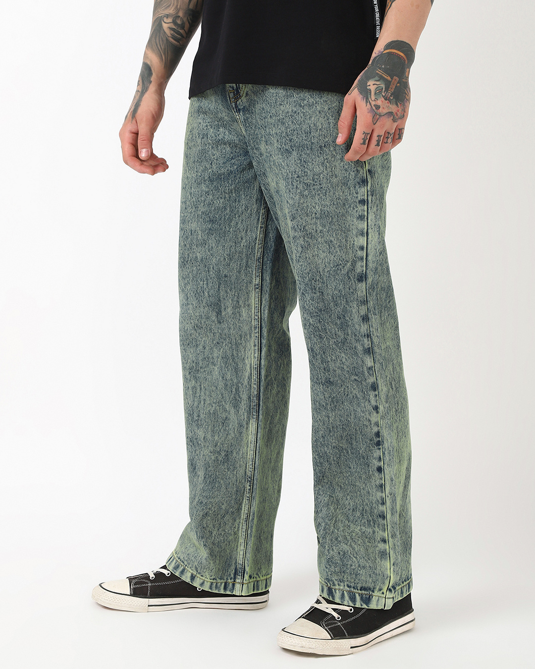 Shop Men's Bluish Green Washed Straight Fit Jeans-Back