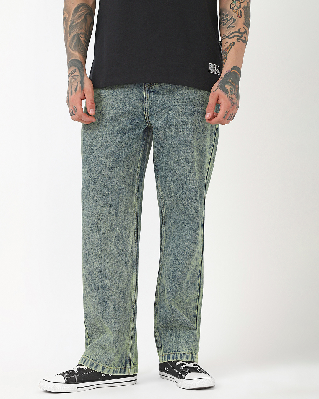 Shop Men's Bluish Green Washed Straight Fit Mid-Rise Jeans-Back