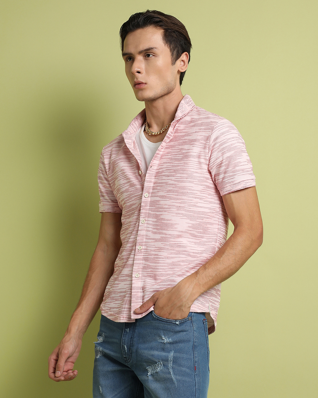 Shop Men's Blush Pink Horizontal Striped Shirt-Back