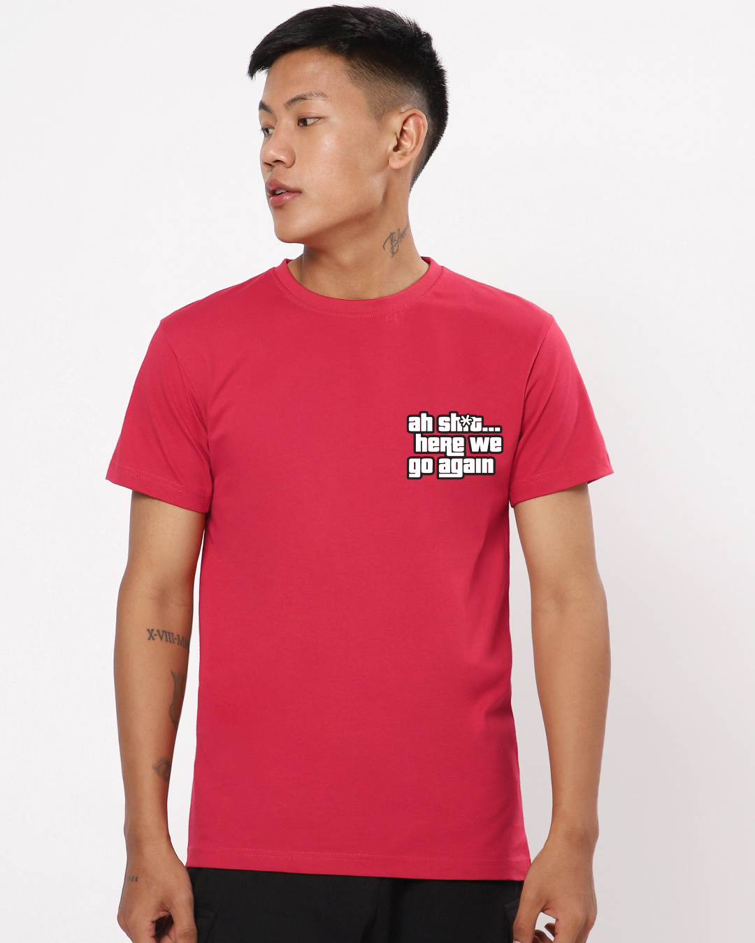 Shop Men's Bold Red Ah Shit Typography T-shirt-Back