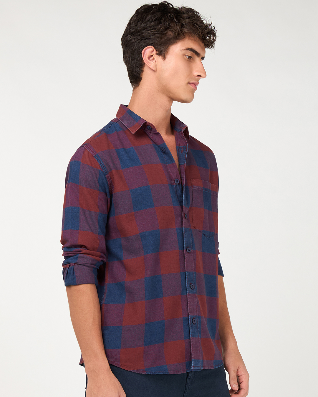 Shop Men's Bold Red & Navy Blue Checked Shirt-Back