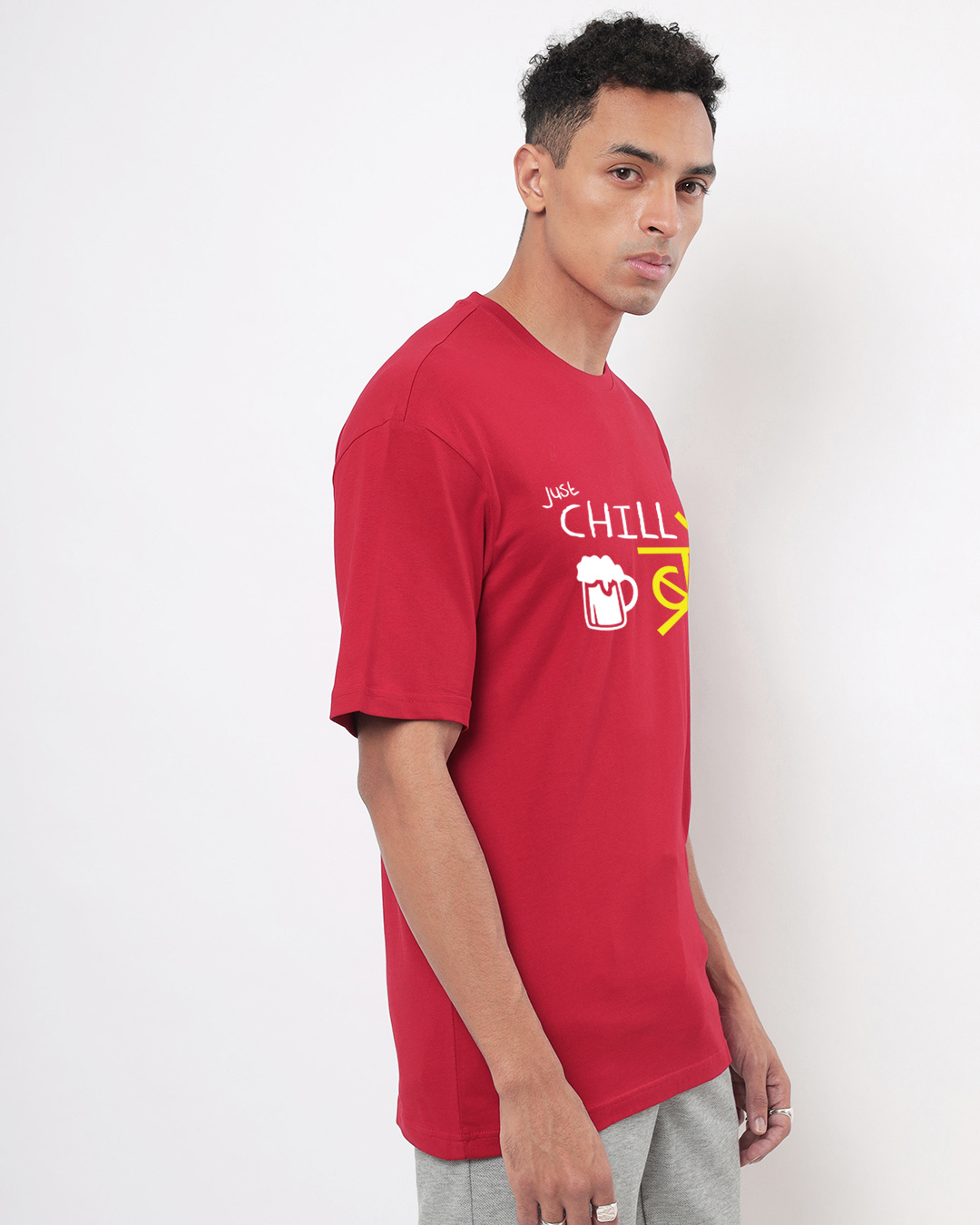 Shop Men's Bold Red Chill Bro Graphic Printed Oversized T-shirt-Back