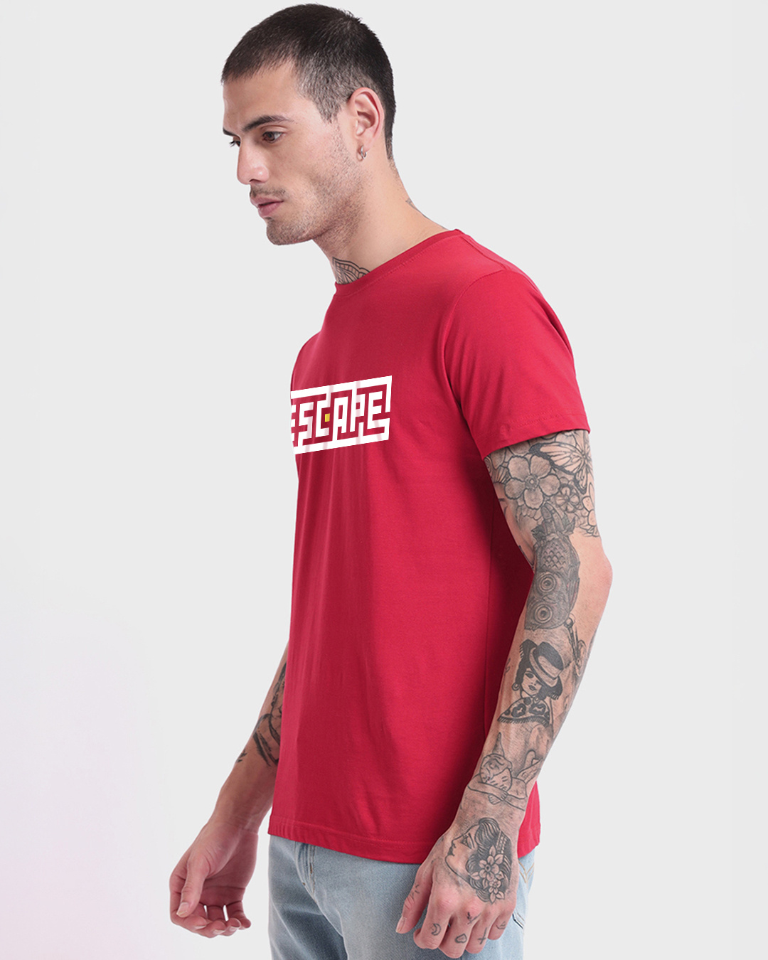Shop Men's Bold Red Escape Typography T-shirt-Back