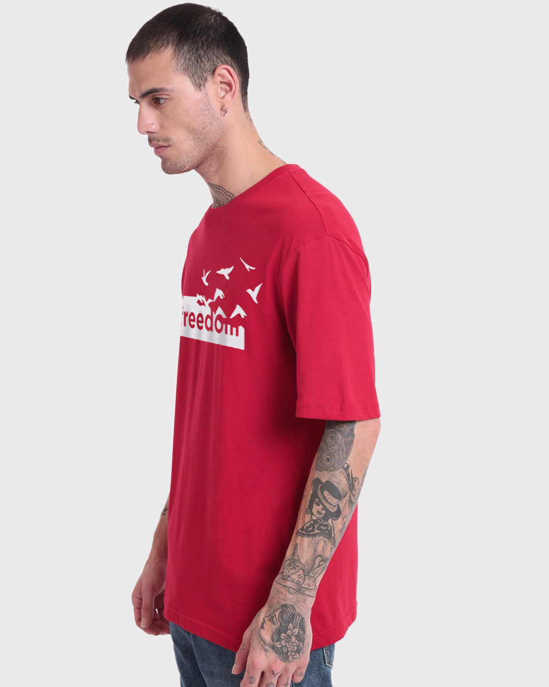 Shop Men's Bold Red Freedom Graphic Printed Oversized T-shirt-Back