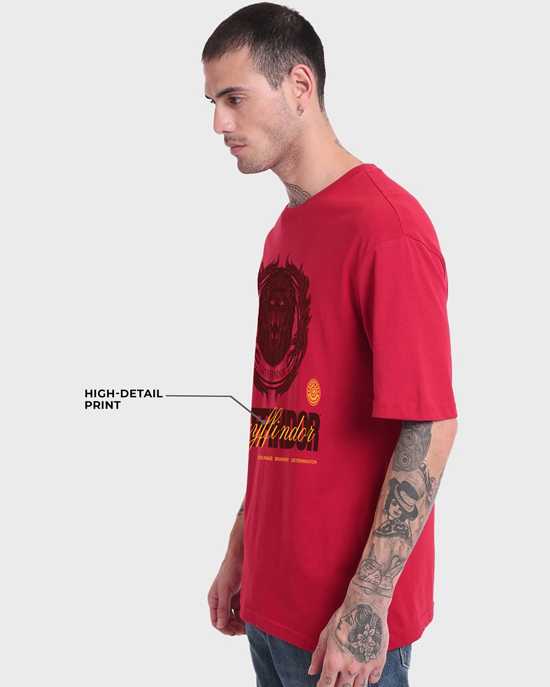 Shop Men's Bold Red Gryffin Squad Graphic Printed Oversized T-shirt-Back