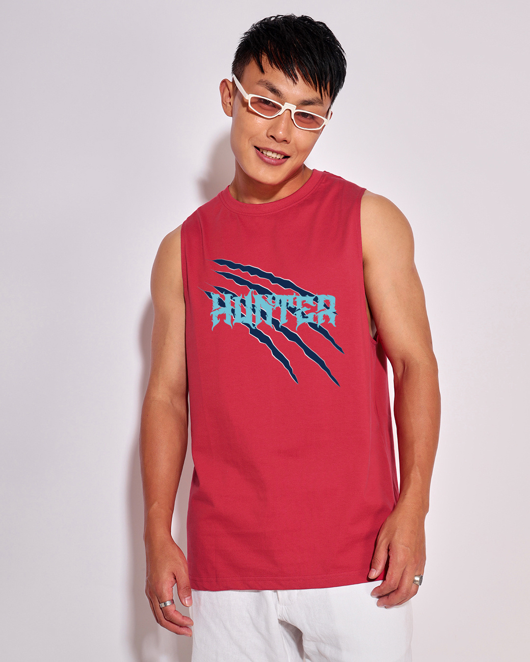 Shop Men's Bold Red Hunter Graphic Printed Boxy Fit Vest-Back