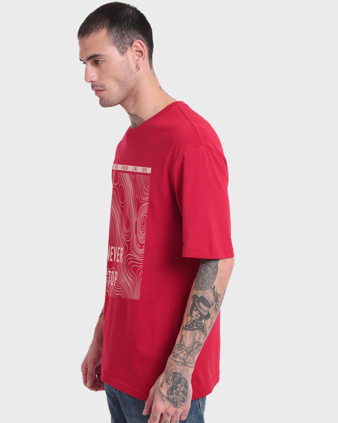 Shop Men's Bold Red Never Stop Graphic Printed Oversized T-shirt-Back