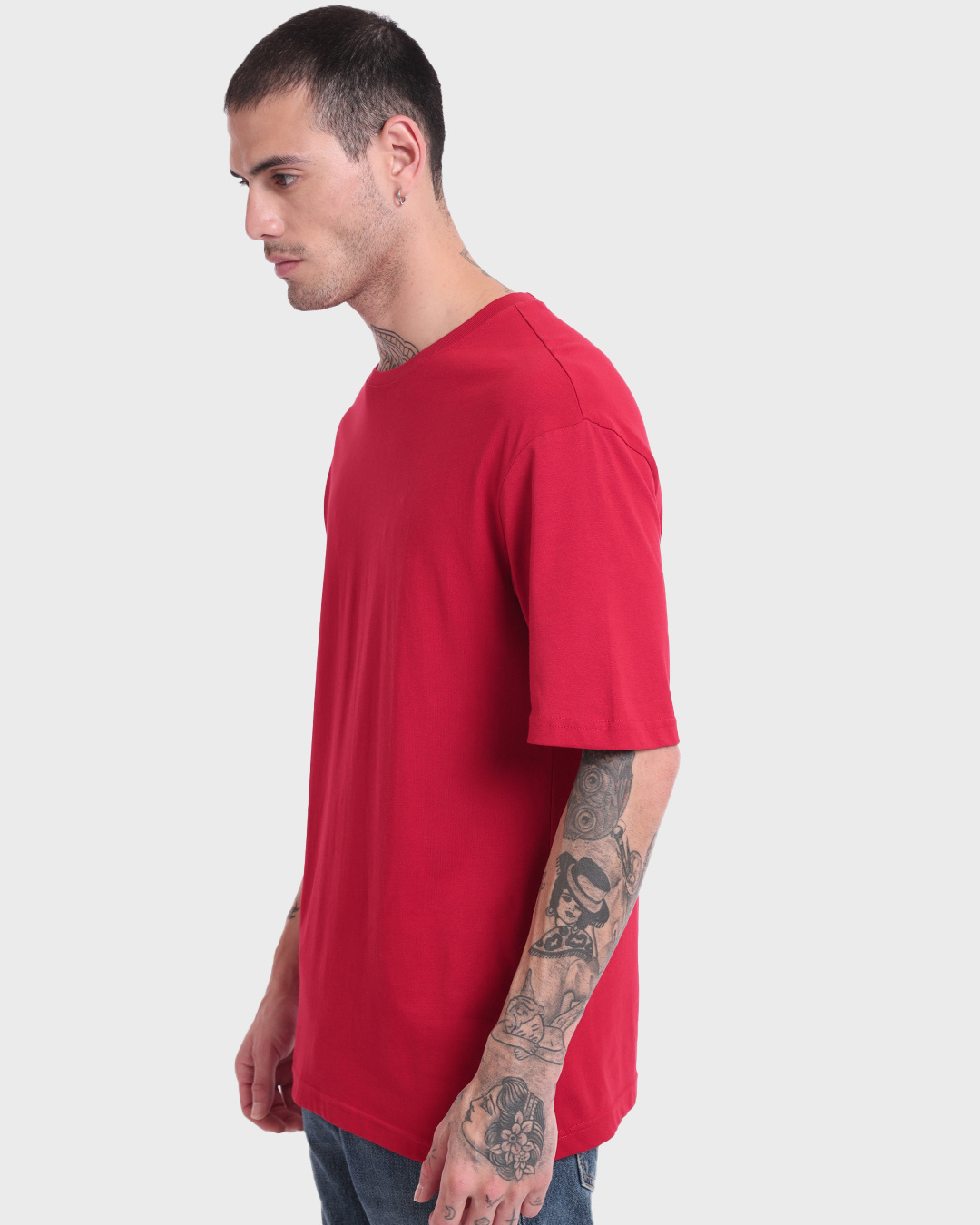 Shop Men's Red Oversized Plus Size T-shirt-Back