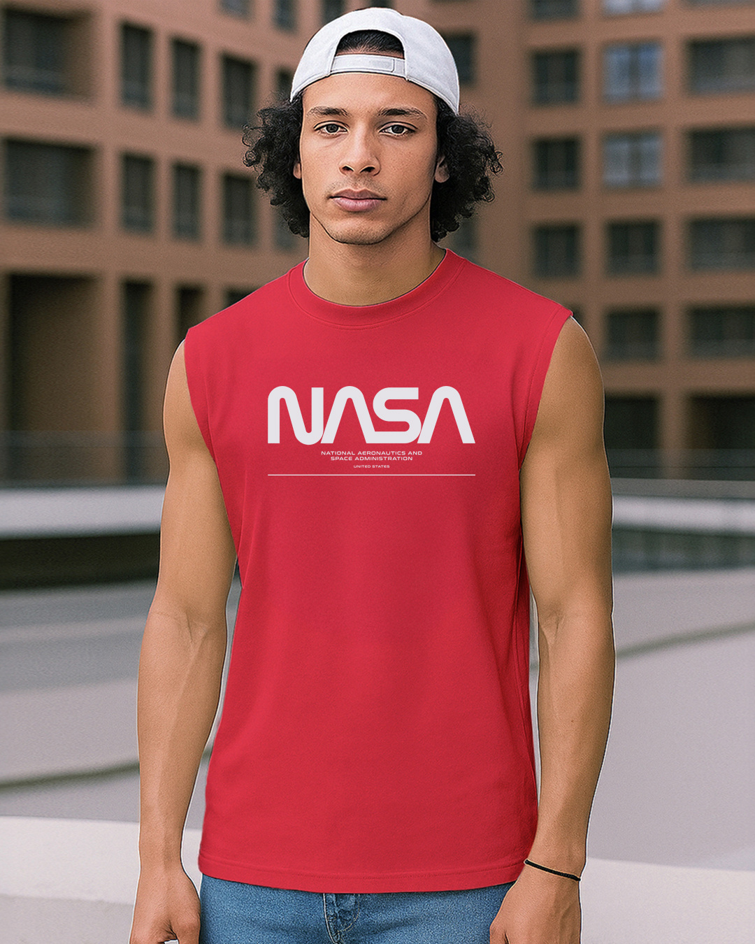 Buy Men's Bold Red Spaced Nasa Typography Boxy Fit Vest Online at Bewakoof