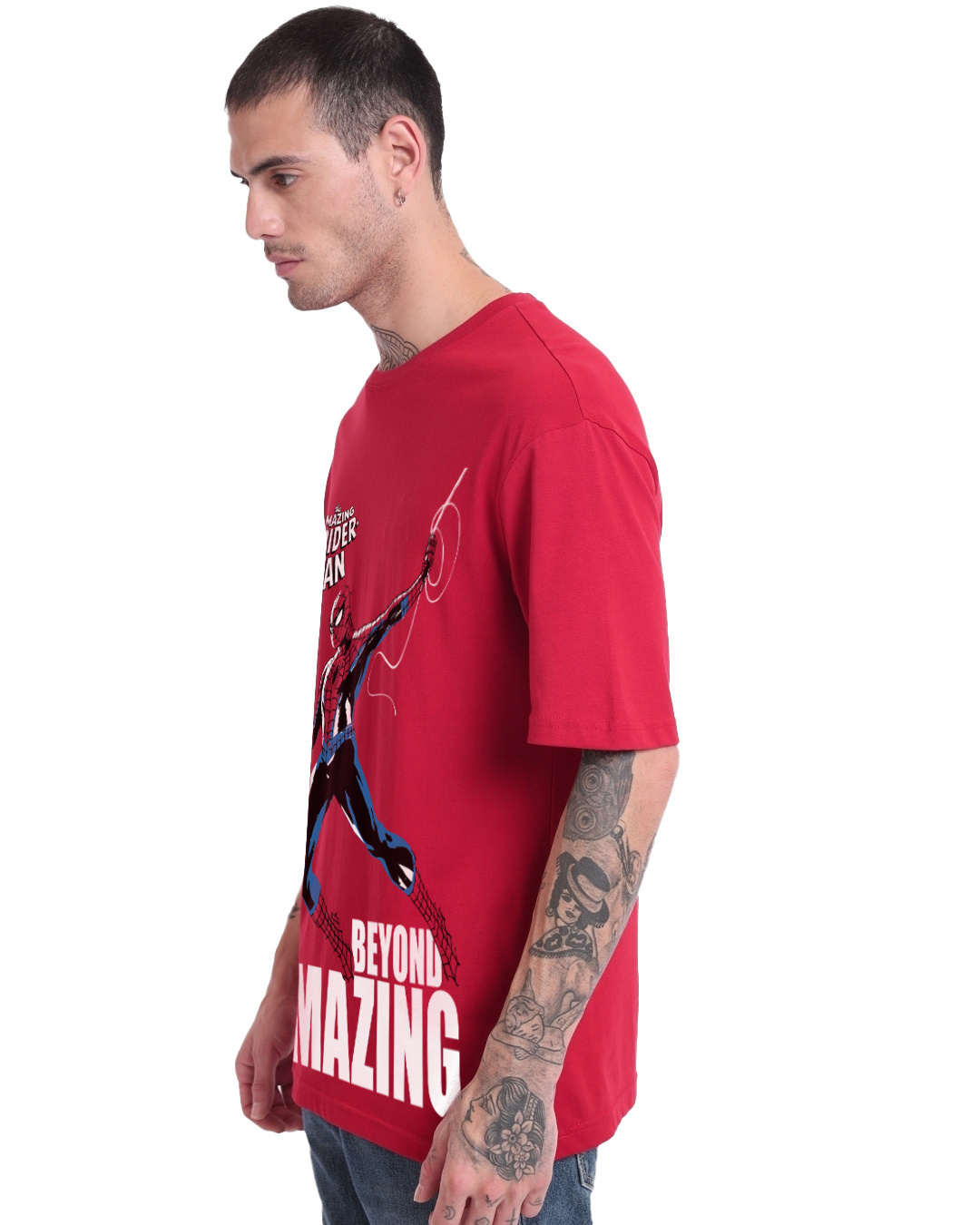 Shop Men's Bold Red Spider Man Graphic Printed Oversized T-shirt-Back