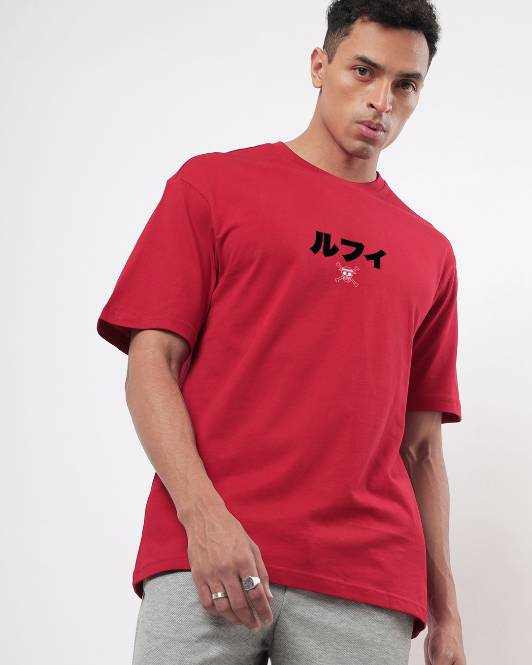 Shop Men's Bold Red Straw Hat Graphic Printed Oversized T-shirt-Back