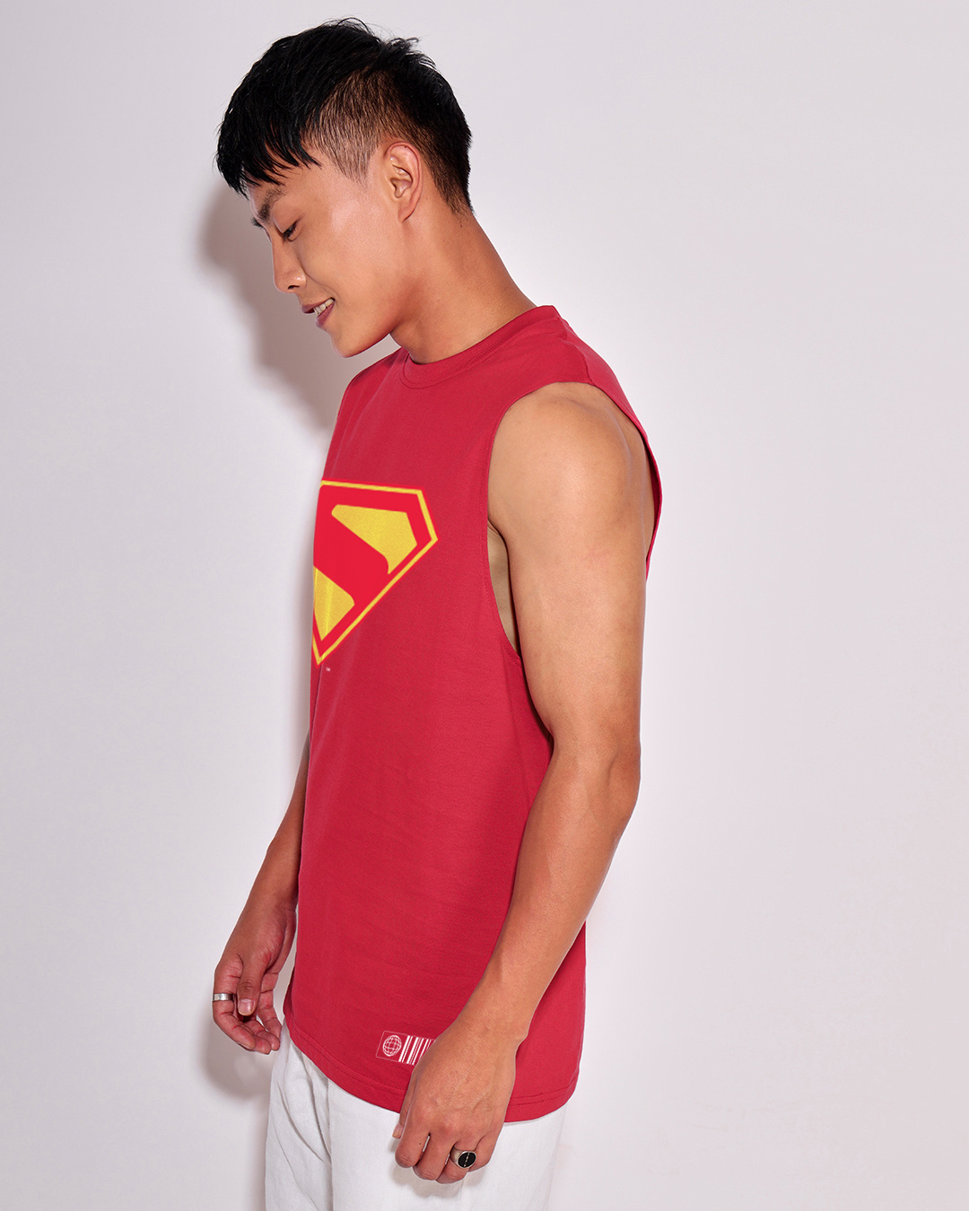 Shop Men's Bold Red Superman Logo Graphic Printed Boxy Fit Vest-Back