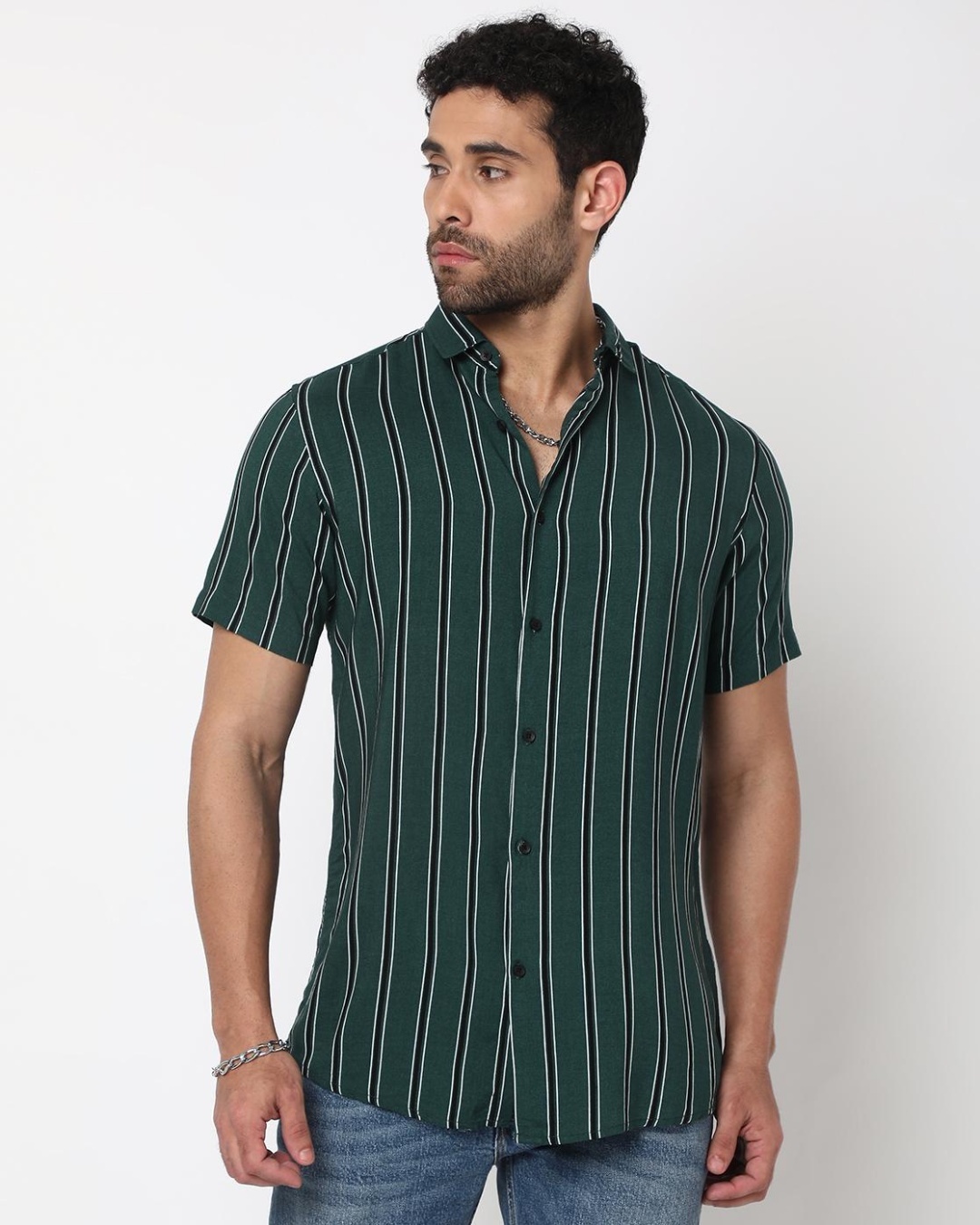 Buy Men's Bottle Green Striped Shirt for Men Green Online at Bewakoof