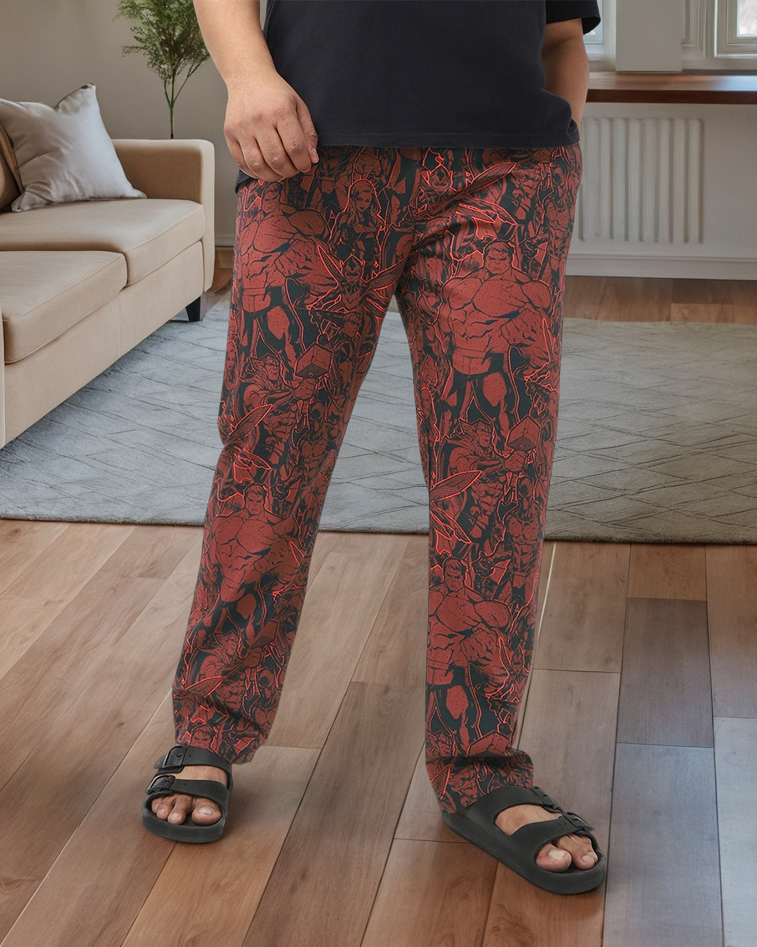 Buy Men's Brick Red Avengers All Over Printed Plus Size Pyjamas Online ...
