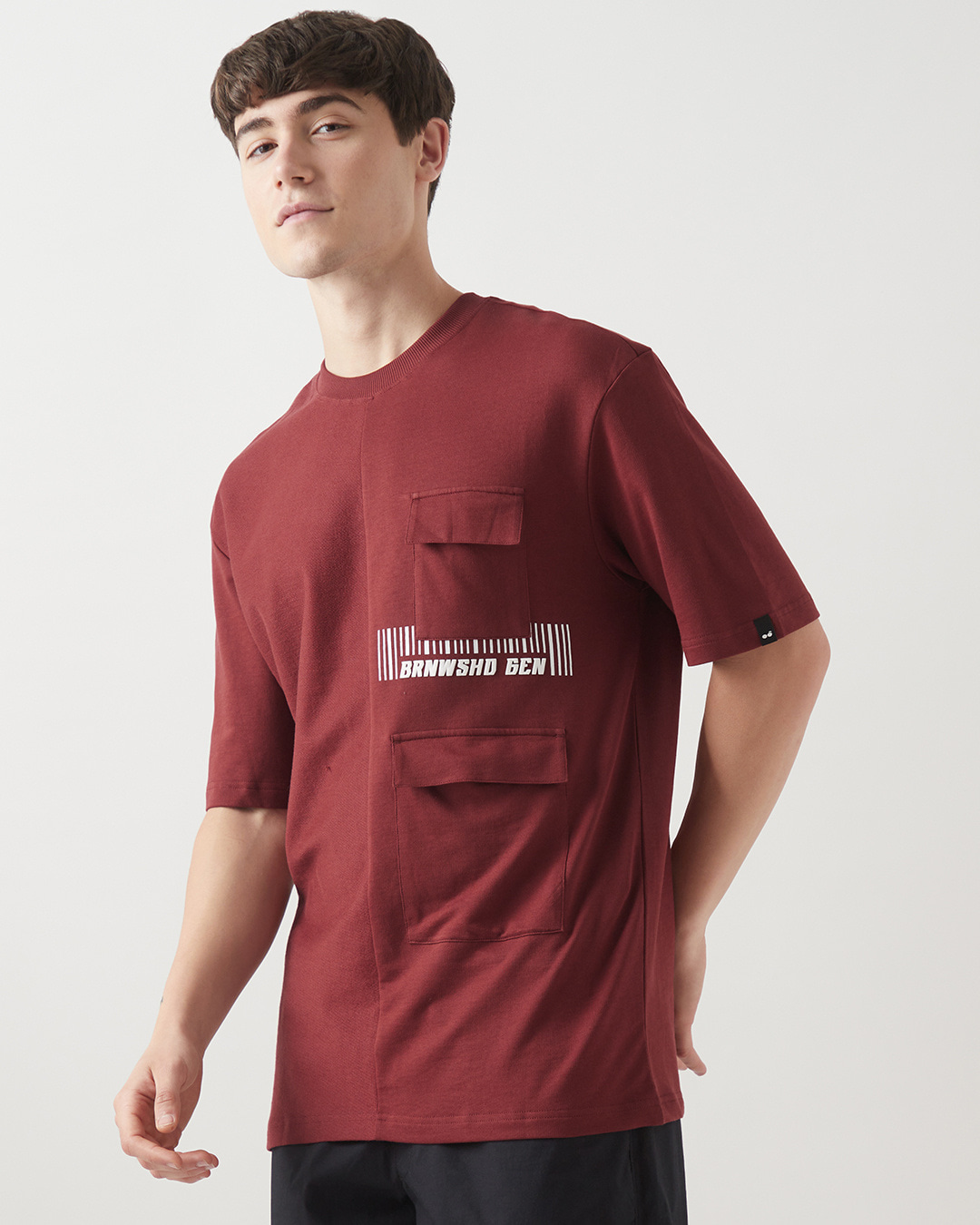 Shop Men's Brick Red Brainwashed Gen Typography Oversized T-shirt-Back