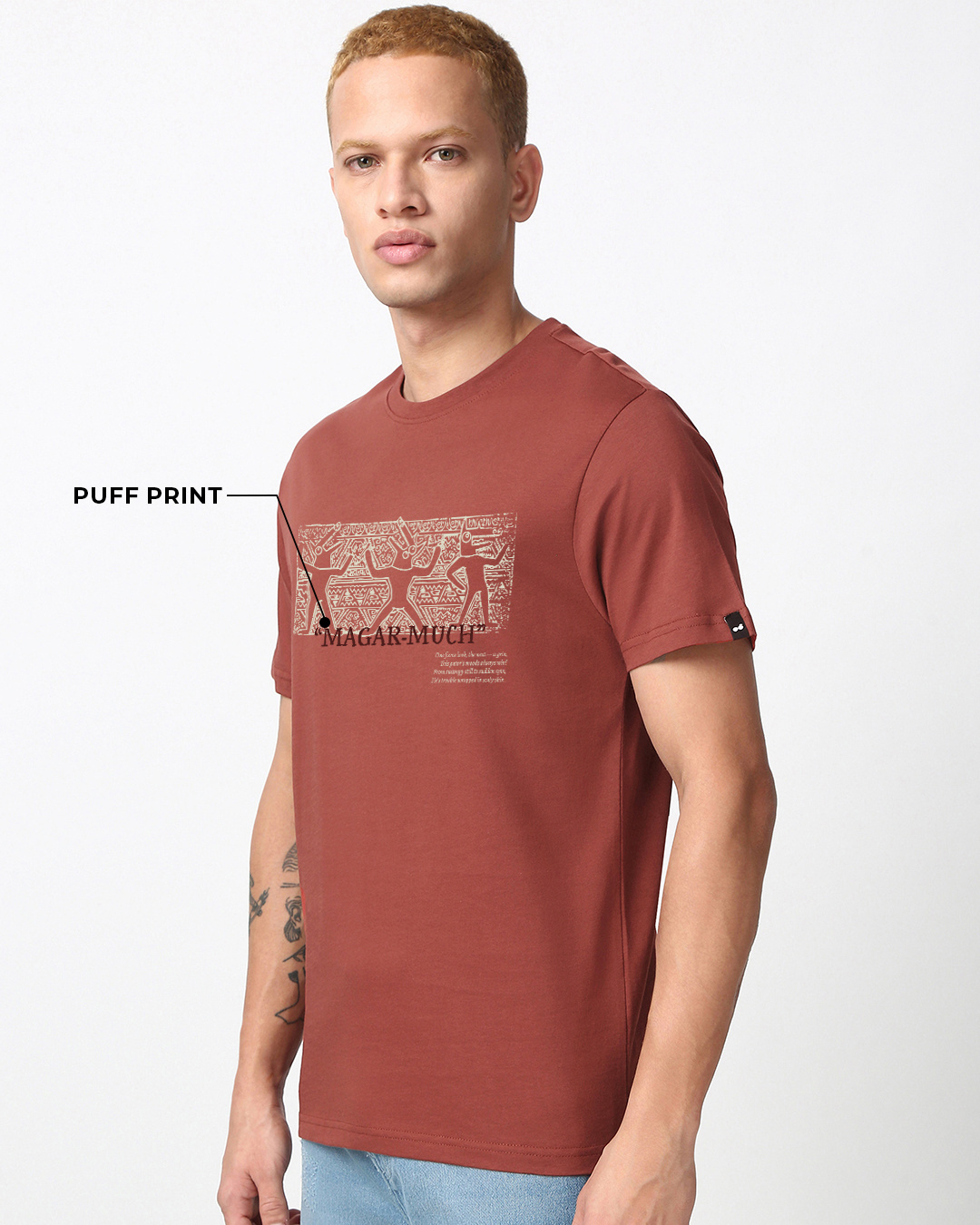 Shop Men's Brick Red Magar Much Graphic Printed T-shirt-Back