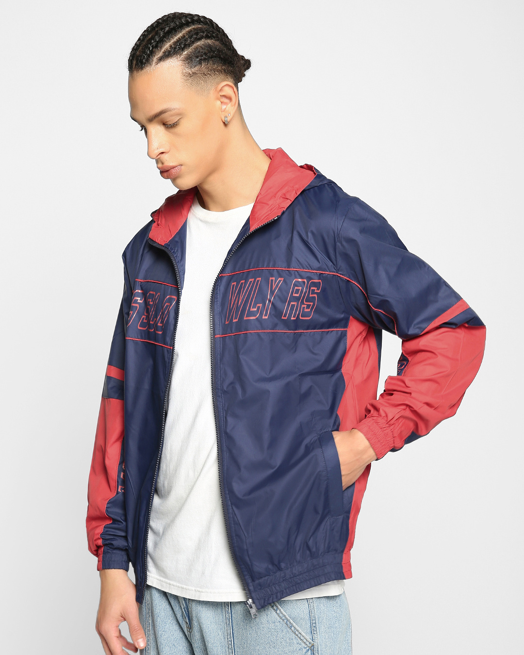 Shop Men's Bright Navy As Slowly As Typography Windcheater Jacket-Back
