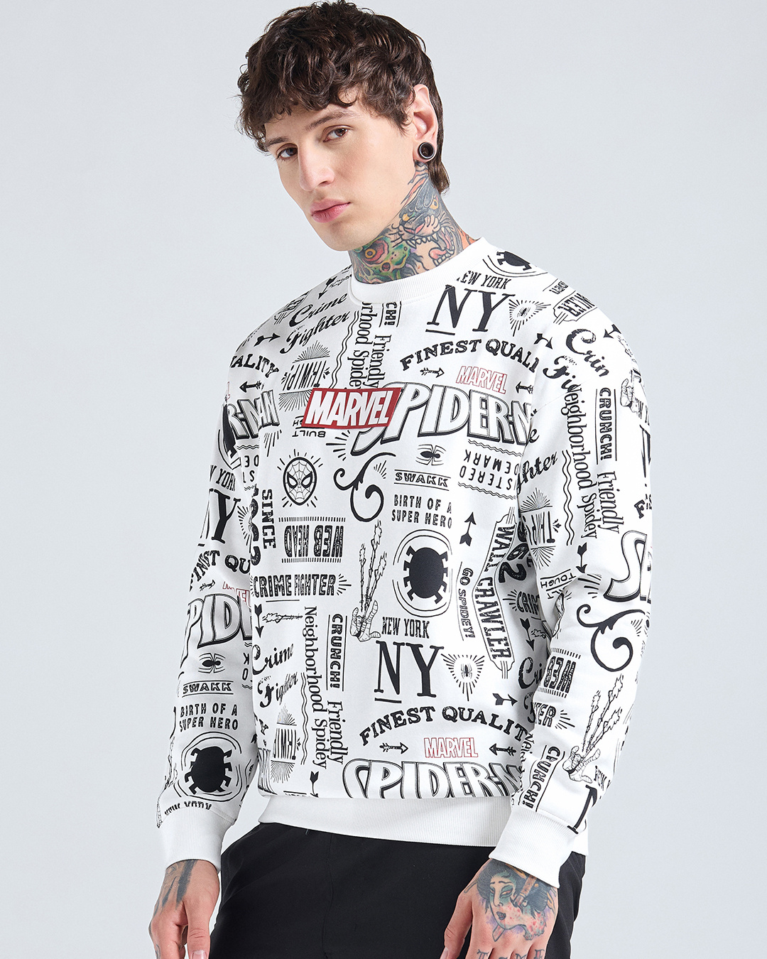 Shop Men's Bright White All Over Printed Oversized Sweatshirt-Back