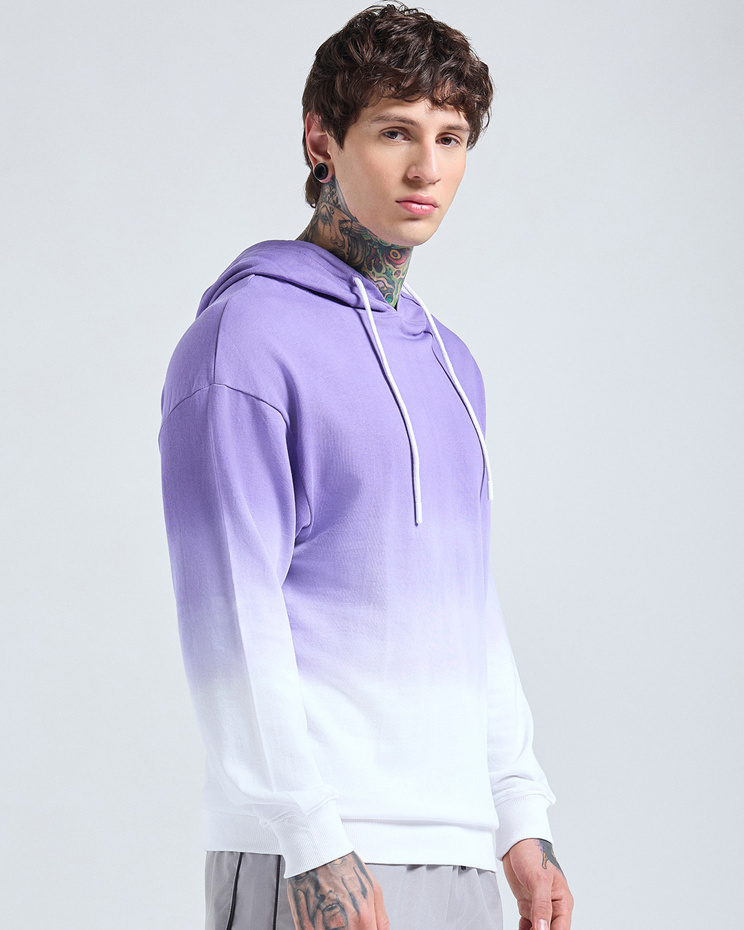 Shop Men's Bright White & Paisley Purple Ombre Oversized Hoodies-Back