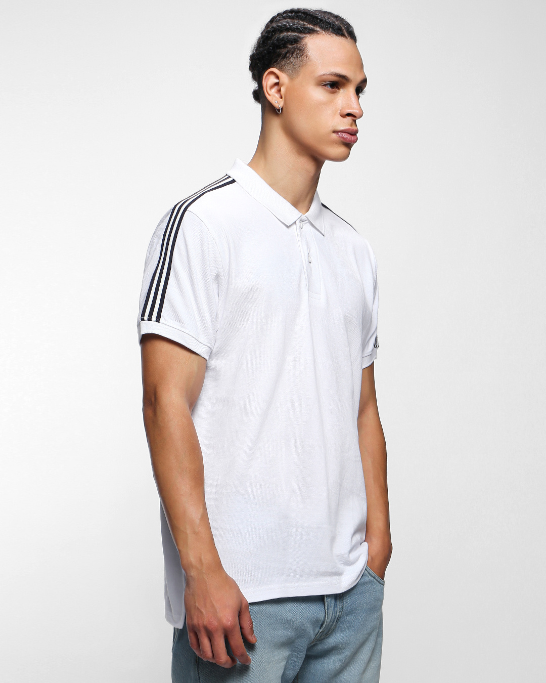 Shop Men's Bright White Tape Polo T-shirt-Back