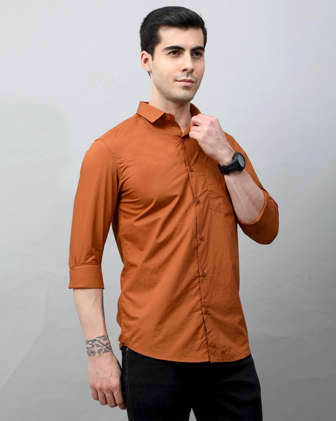 Shop Men's Brown Slim Fit Shirt-Back