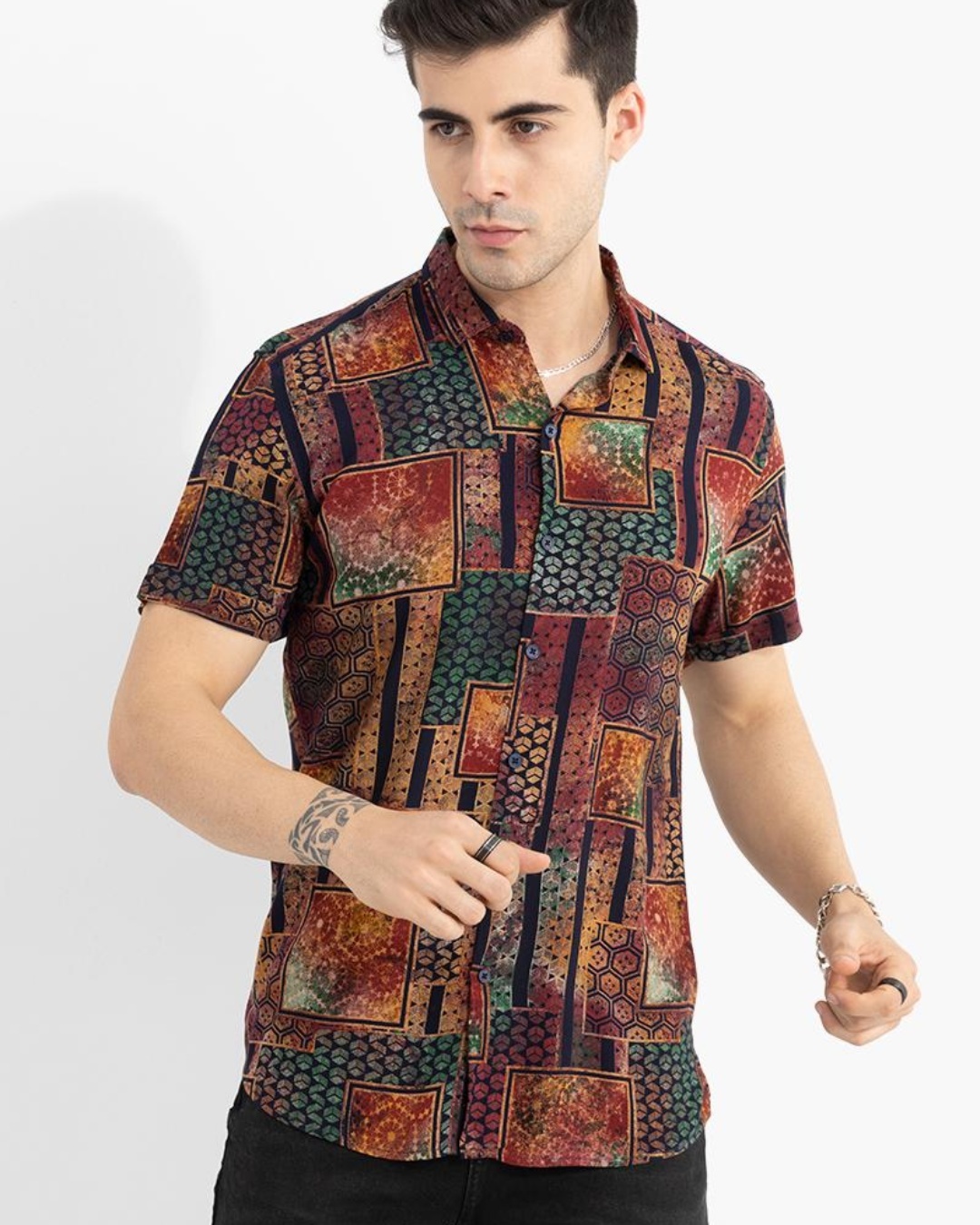 Men's Abstract Grey Slim Fit Shirt