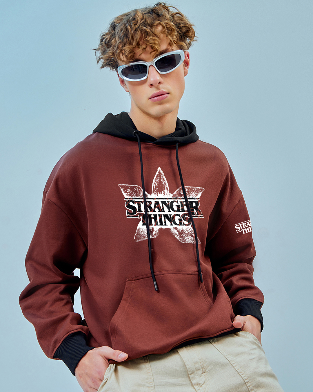 Shop Men's Fudgesickle Brown All Creatures Welcome Graphic Printed Oversized Hoodies-Back